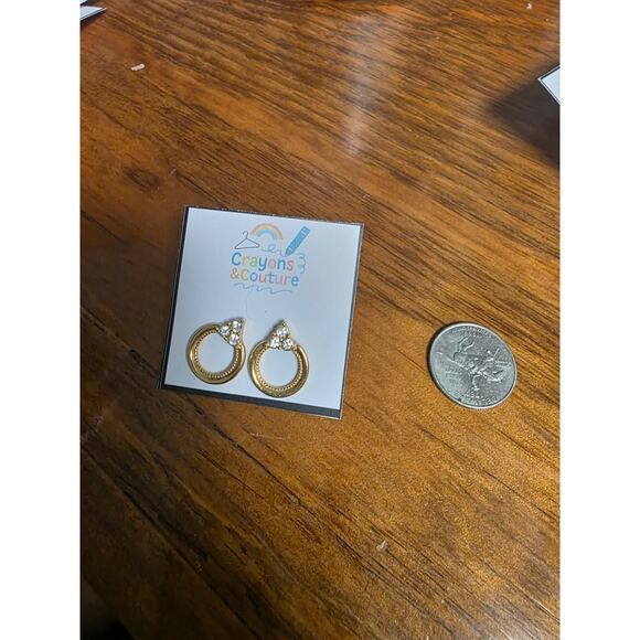 1987 Avon Golden Knot Stud Earrings GoldTone Rhinestones Glam Gift Mom Wife - Picture 2 of 2